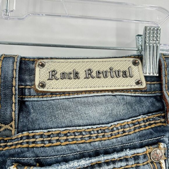 ROCK REVIVAL Women's Betty Distressed Straight Leg Denim Blue Jeans Size 27 - Picture 8 of 12